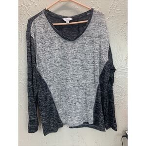 Nicole Miller New York Womens Gray Long Sleeve Scoop‎ Neck T-Shirt Size Large